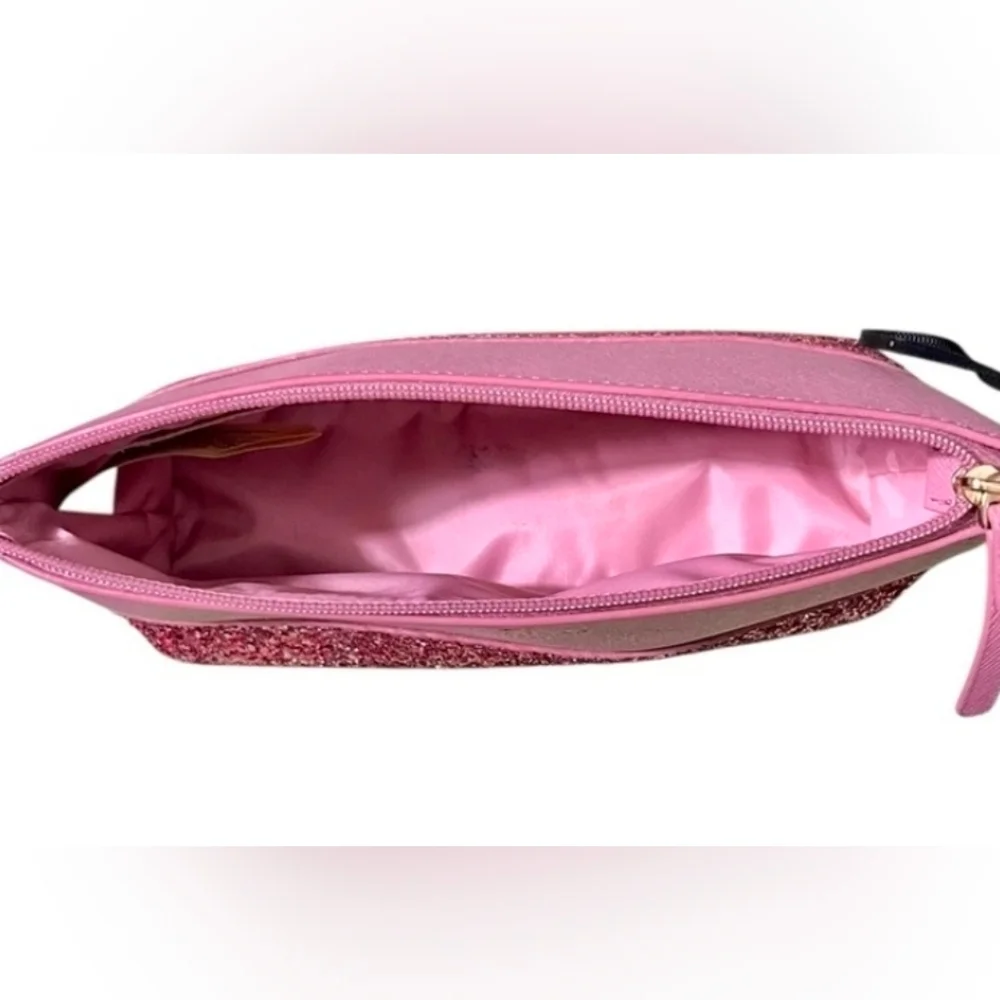 KATE SPADE Greta Court Little Shiloh Sparkle Cosmetic Bag Dusty Rose Peony - Picture 5 of 10